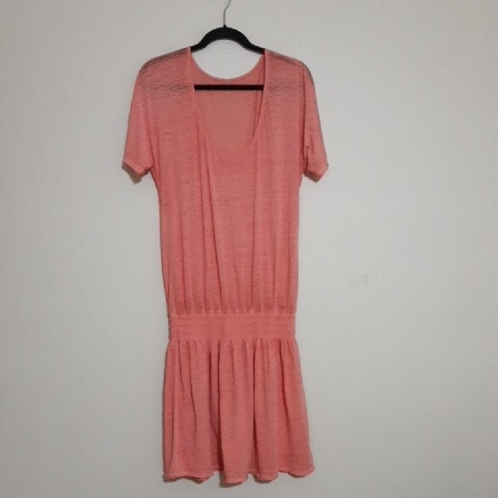 Athleta Coral Short Sleeve Dress Captivate Drop Waist L SOFT Casual Beach Pullon